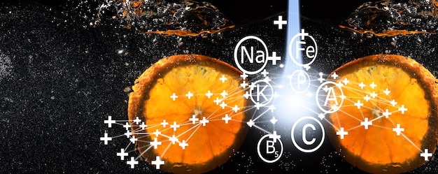 Foto wassertropfen auf reife süße orange. frischer mandarinenhintergrund mit kopienraum für ihren text. vegetarisches konzept.