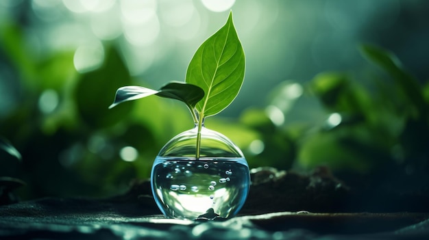 Foto wassertropfen aus blatt und labor für natürliche chemie