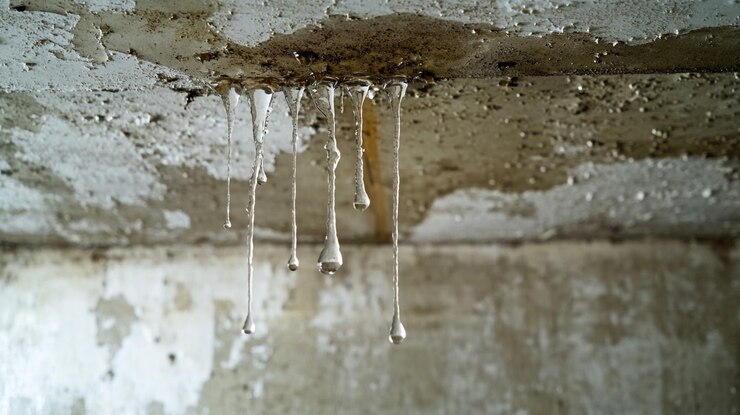 Wassertropfen, die von der Decke in einem verlassenen Gebäude fallen