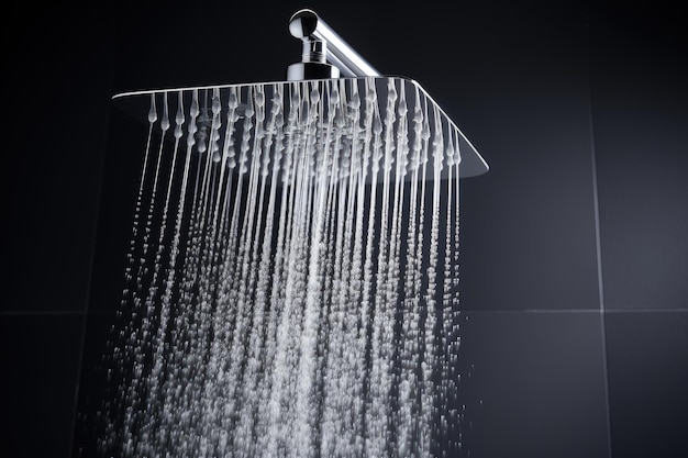 Wassertropfen fallen auf den Duschkopf eines Badezimmers
