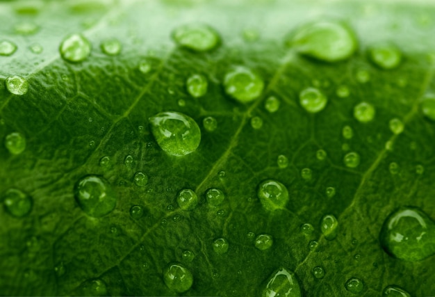 Wassertropfen nach Regen auf grünem Blatt Viele Tautropfen selektiver Fokus
