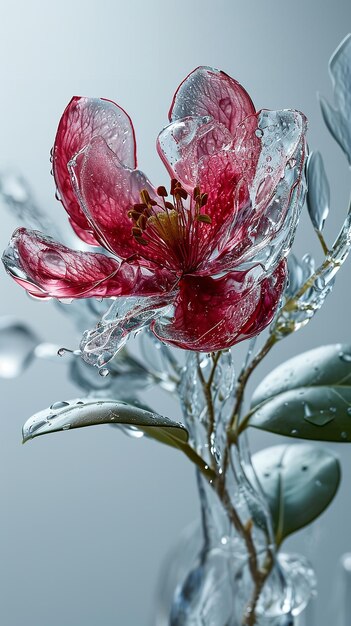Wassertropfen schmücken eine karminrote Blüte schöne Blume isoliert auf weißem Hintergrund Generative KI