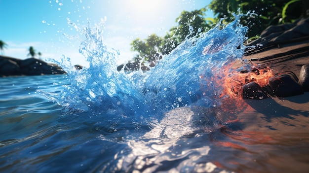 Wassertropfen Spritzen Wellen Ozean Wasserfall realistisches Foto