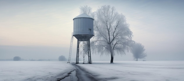 Wasserturm auf einem verschneiten Feld