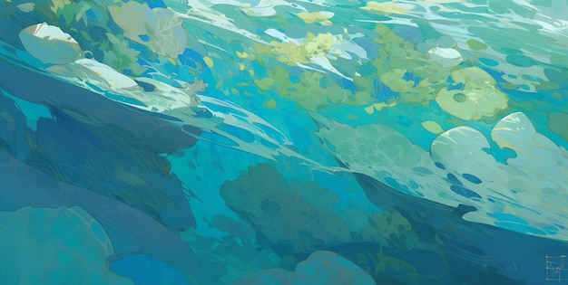 Wasserwelt der digitalen Kunstillustration des coolen Blaus und der Grüns
