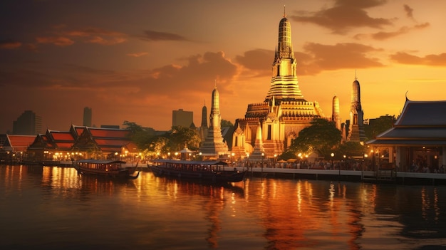 Wat arun no pôr do sol em BangkokThailand Landmark Chao Phraya River Generate Ai