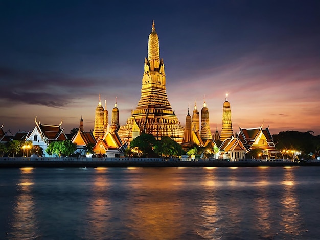 Wat Arun Tempel in der Dämmerung in Bangkok, Thailand