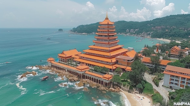 Foto wat chalong phuket centro espiritual com várias estátuas de buda reverenciadas arquitetura tailandesa