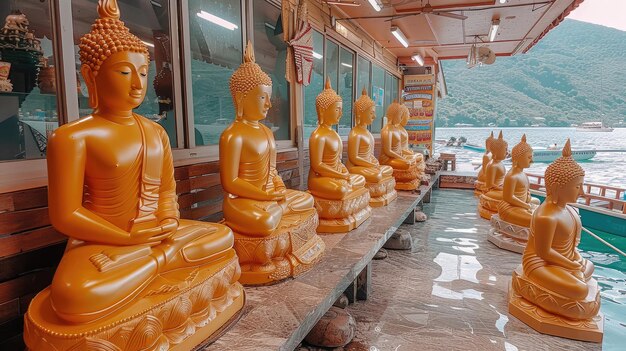 Foto wat chalong phuket centro espiritual com várias estátuas de buda reverenciadas cultura tailandesa