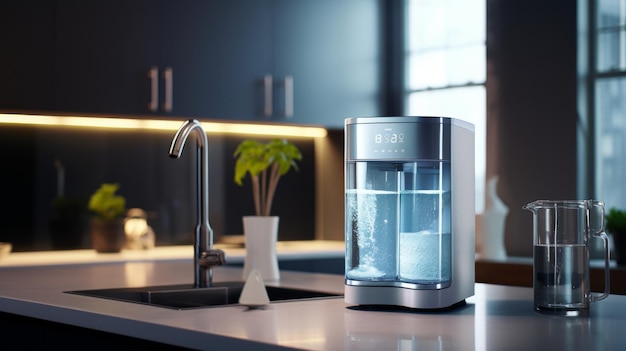 Foto water dispenser sitting on top of kitchen counter