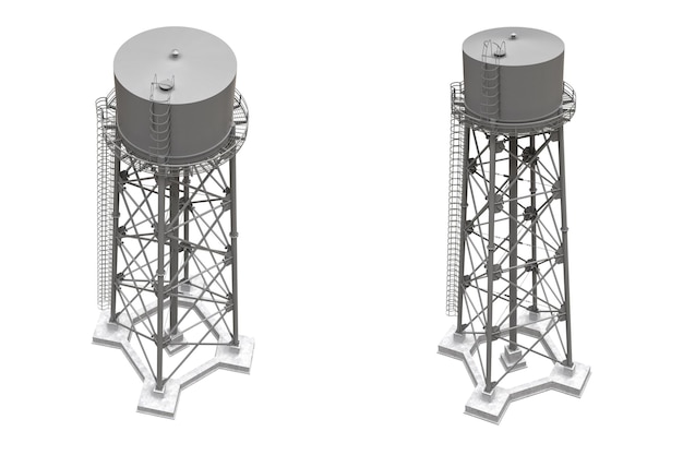 Foto water tower ilustración 3d depósito de recursos acuosos y estructura industrial de metal alto