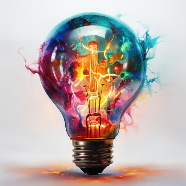 Waterco lorcreative lâmpada de luz explode com pintura colorida e cores ilustração Generative Ai