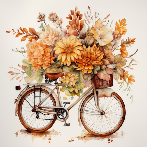 Waterco über Herbstblumen Fahrradillustration Generative Ai