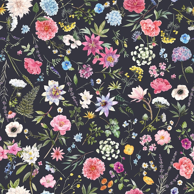 Watercolor Floral Arrangement on Dark Background
