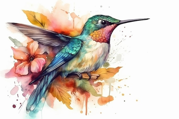 Watercolor_Floral_Hummingbird_isolated_on_white_backgrou