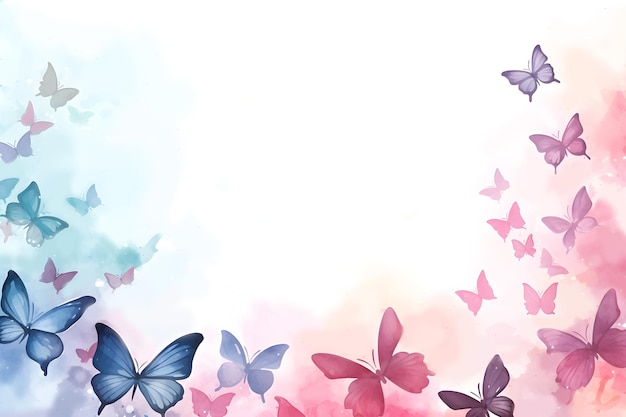 Foto watercolor pastel butterfly border background with copy space for invitation print card template art