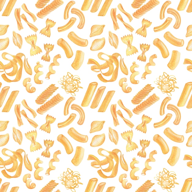 Watercolor seamless patternimagen pasta italiana. Variedades de pasta