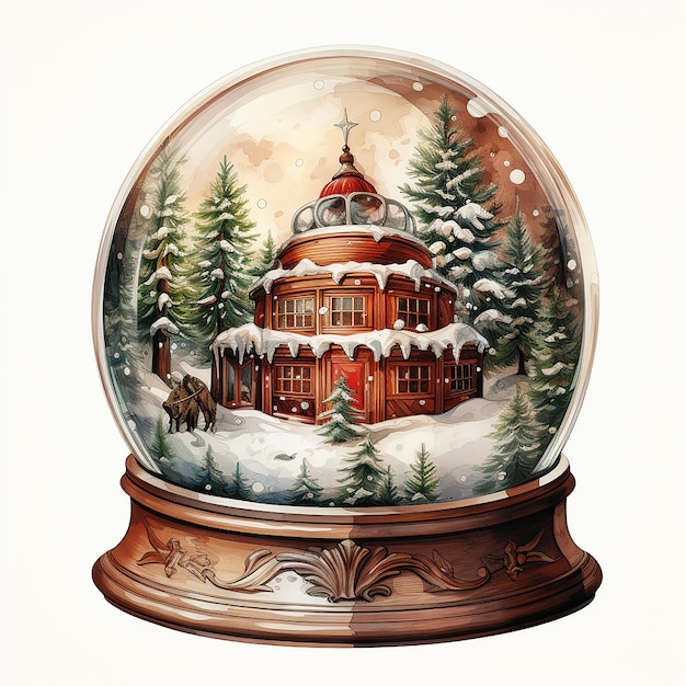 Watercolour_Illustration_of_a_Christmas_Snow_Globe_isola