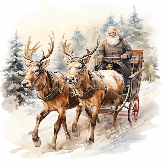 Watercolour_Illustration_of_a_Santa_Claus_with_a_Reindee