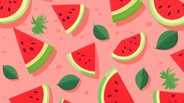 Foto watermelon slices illustration in a soft pink background