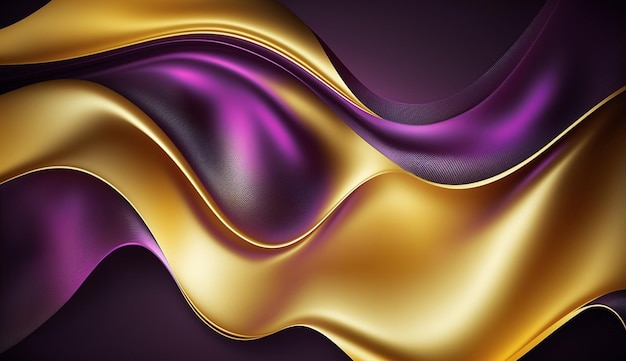Wave Bright Gold und Purple Gradient Silk Fabric Background AI generiert