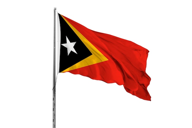Waving Timor Leste bandeira do país isolado fundo branco nacionalidade nacional de perto