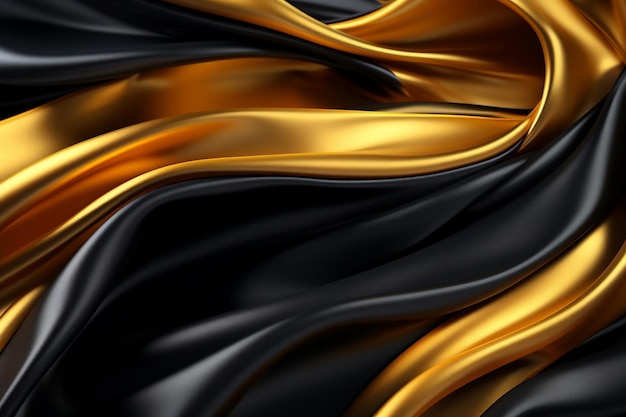 Wavy Gold und Schwarz Stoff Glänzender Stil Generative KI