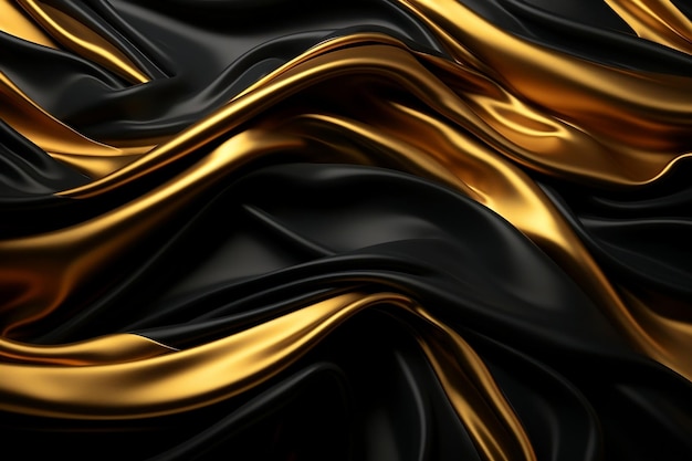 Wavy Gold und Schwarz Stoff Glänzender Stil Generative KI