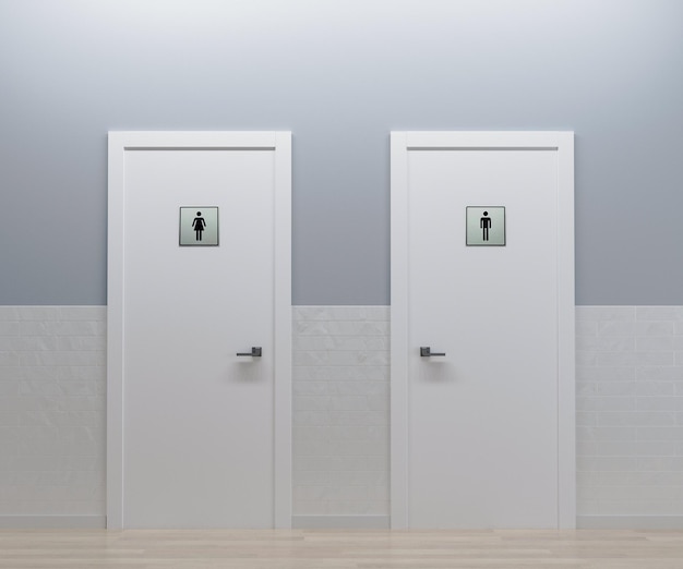 Wc puertas hombres y mujeres baño 3d render