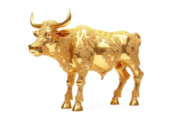 Wealth Concept Golden Cow ou Bezerro em um baclground branco Generative AI