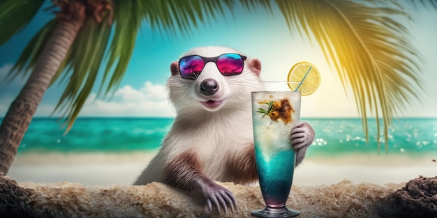 Weasel está de vacaciones de verano en un balneario y se relaja en la playa de verano