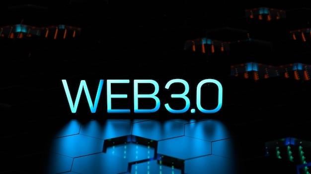 WEB 30 digitales Neon-Konzeptbanner Moderne Technologien WEB 3 3D-Rendering