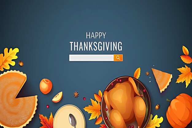 Web-Bag-Design für Happy Thanksgiving-Banner mit gebackenen Truthahn-Herbstblättern, Kürbiskuchen-Äpfeln