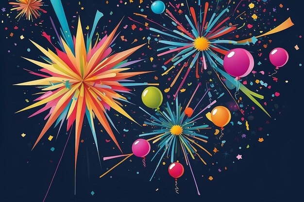 Web caprichosa Ilustrar una red caprichosa girada por confeti y fuegos artificiales que conectan diversos elementos