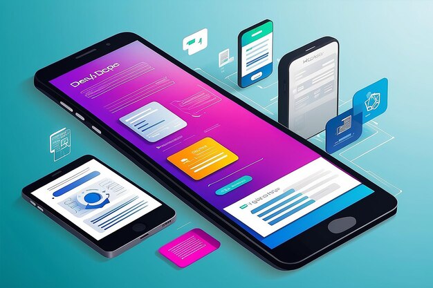 Web-Entwicklung für das Vektorkonzept von Mobiltelefonen Erstellung von Software und Apps für Mobiltelefonen