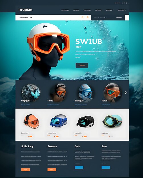 Web Layout of Swimming Store Goggles Swimsuits Caps Equipment Slider Hero Concept Idea Creative