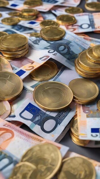 Foto webbanner mit dem rollmuster von 50-euro-banknoten auf grauem hintergrund