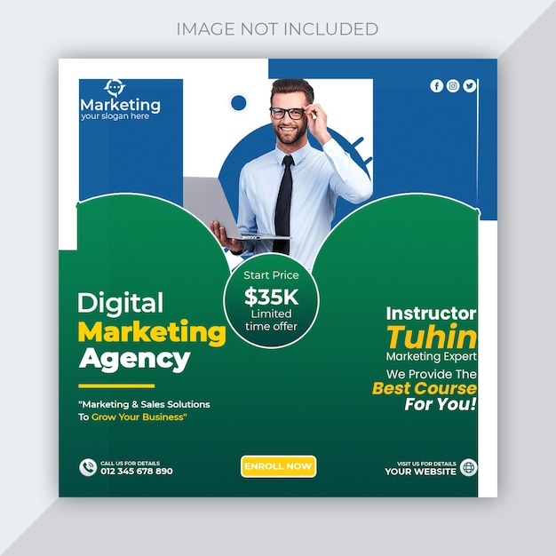 Webinar de marketing digital ao vivo e modelo de postagem de mídia social corporativa