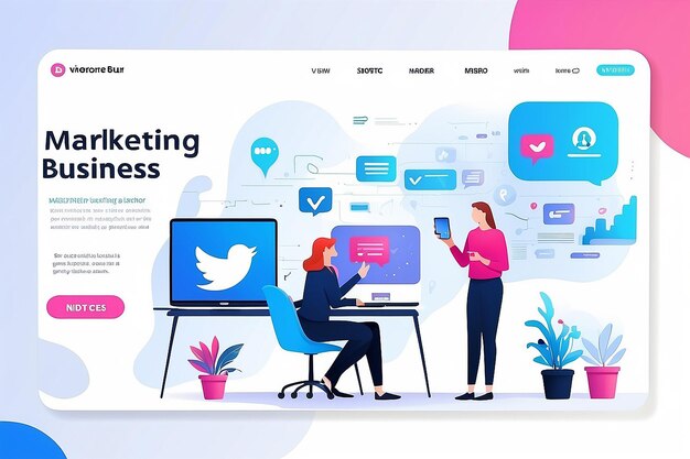 Webinar de negocios de marketing digital en las redes sociales con ilustración y texto vectoriales