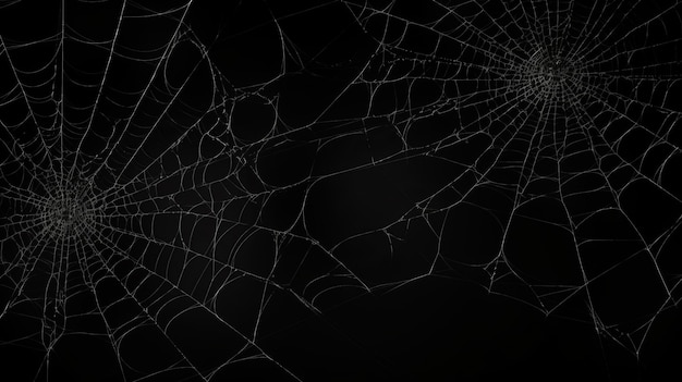 Webs de trampilla de alta definición sobre fondo negro Diseño de telaraña pseudorealista