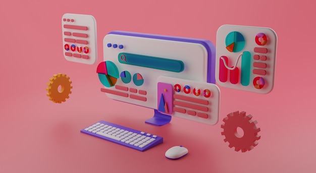 Website analytische 3d-rendering 3d render abbildung Premium Fotos illustration