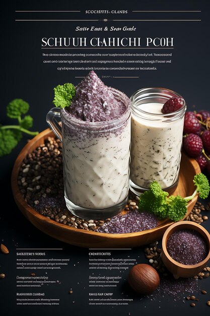 Foto website-layout chia-samen-smoothie-verpackung gesundheit konzentriert mit lila und poster flyer-design