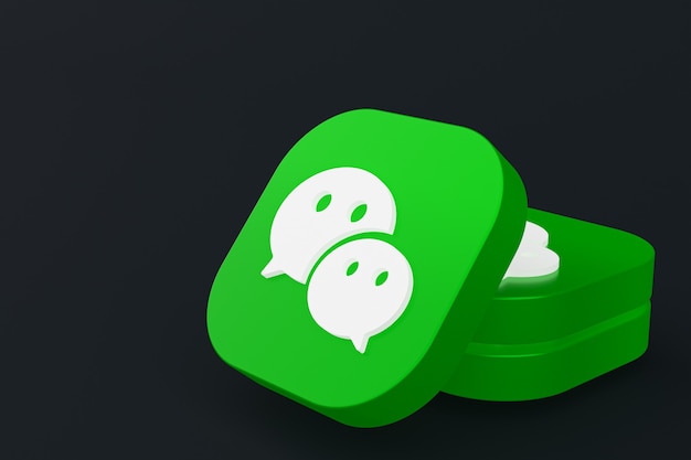 Wechat-Anwendungslogo 3D-Rendering auf schwarzem Hintergrund