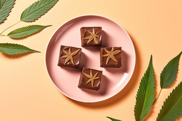 Weed-Brownies mit Marihuanablättern darüber