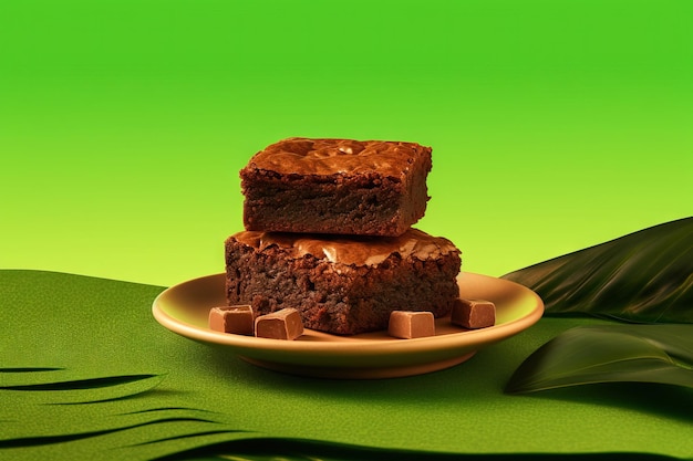 Weed-Brownies mit Schokoladenchips auf einem grünen Hintergrund