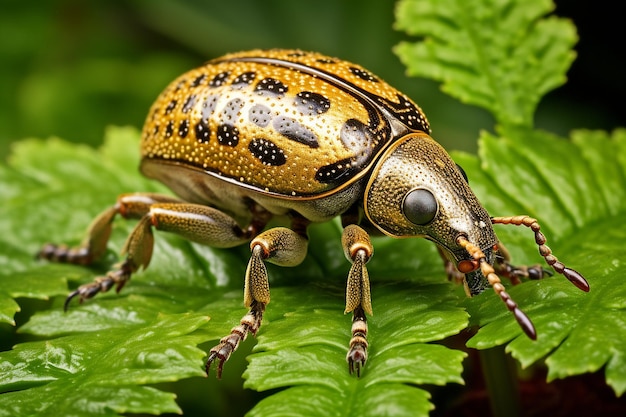 Weevil con cuernos que se arrastra en la planta generado en la naturaleza