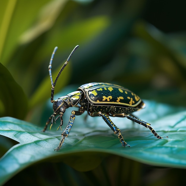 Weevil-Reise auf Blättern mit Antenne