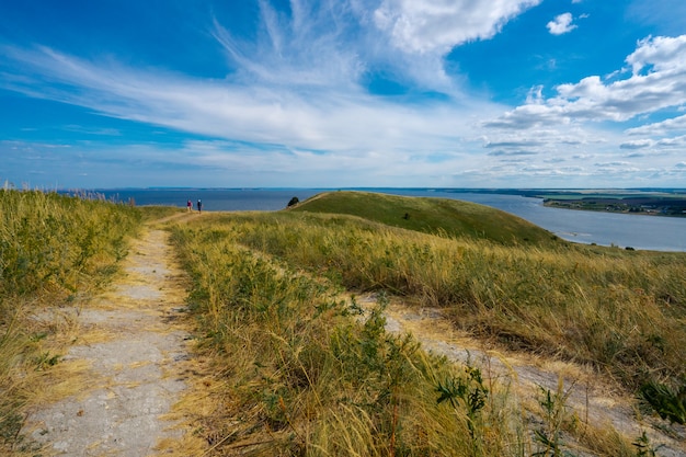 Weg auf dem Feld mit grünem Gras