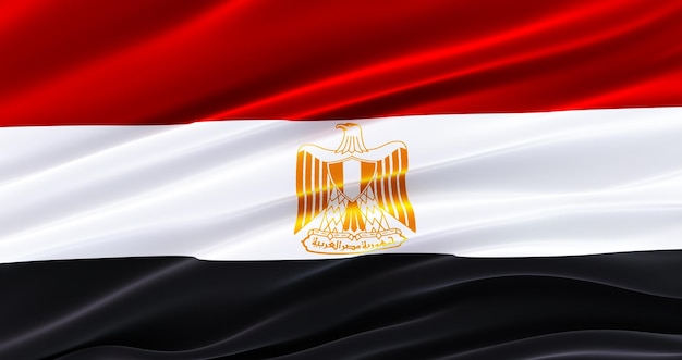 Wehende flagge der arabischen republik ägypten in form von hintergrund hintergrund der ägyptischen flagge realistische flagge 3d-rendering