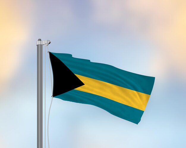 Wehende Flagge der Bahamas auf einem Fahnenmast